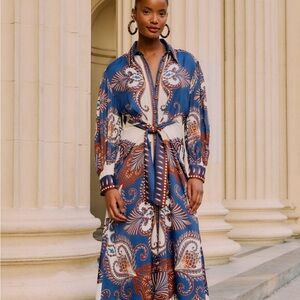 Blue Arabesque Scarf Lenzing Ecovero Viscose Midi Dress